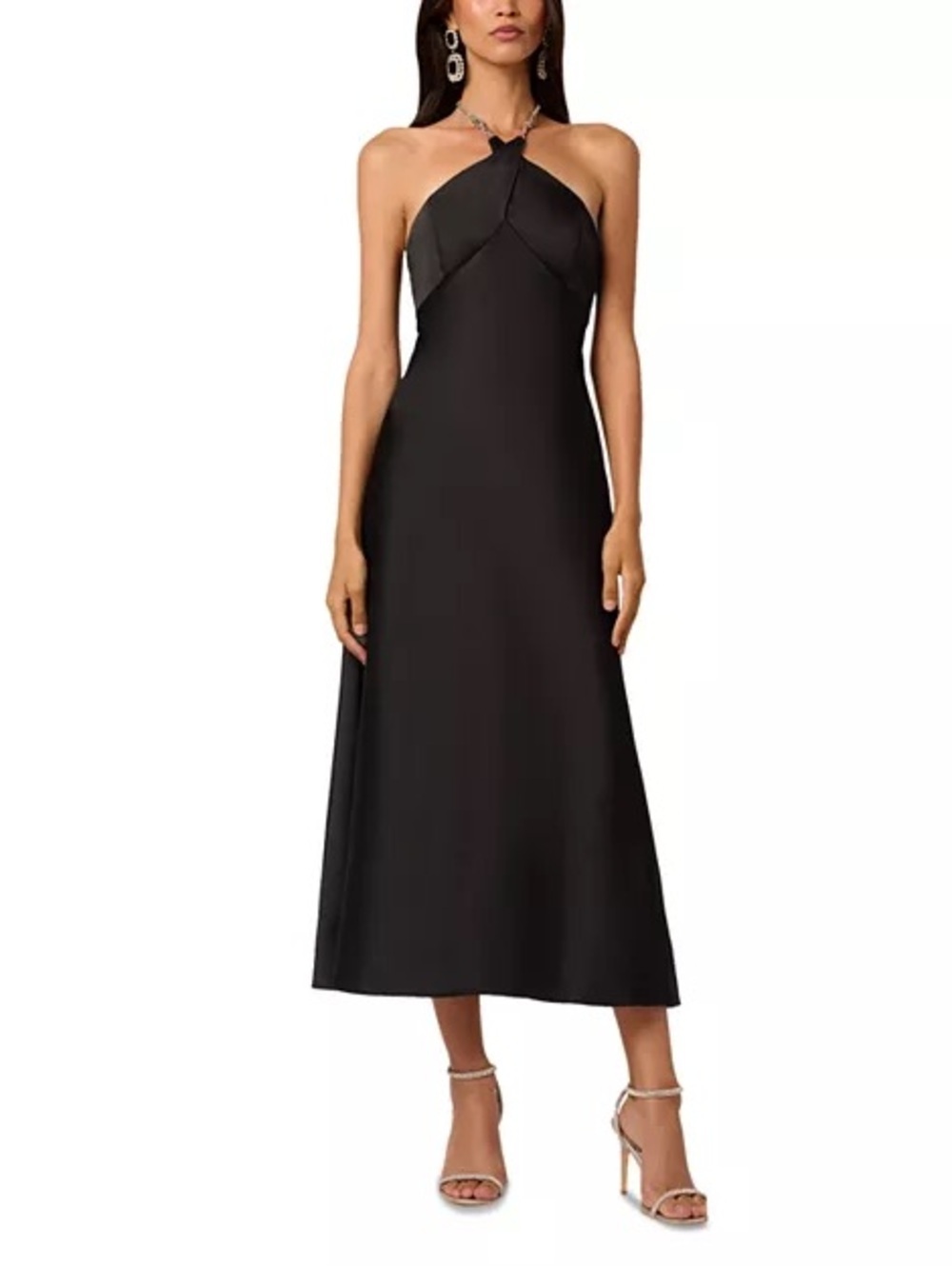 Liv Foster
Quinn Rhinestone-Strap Satin Halter Midi Dress